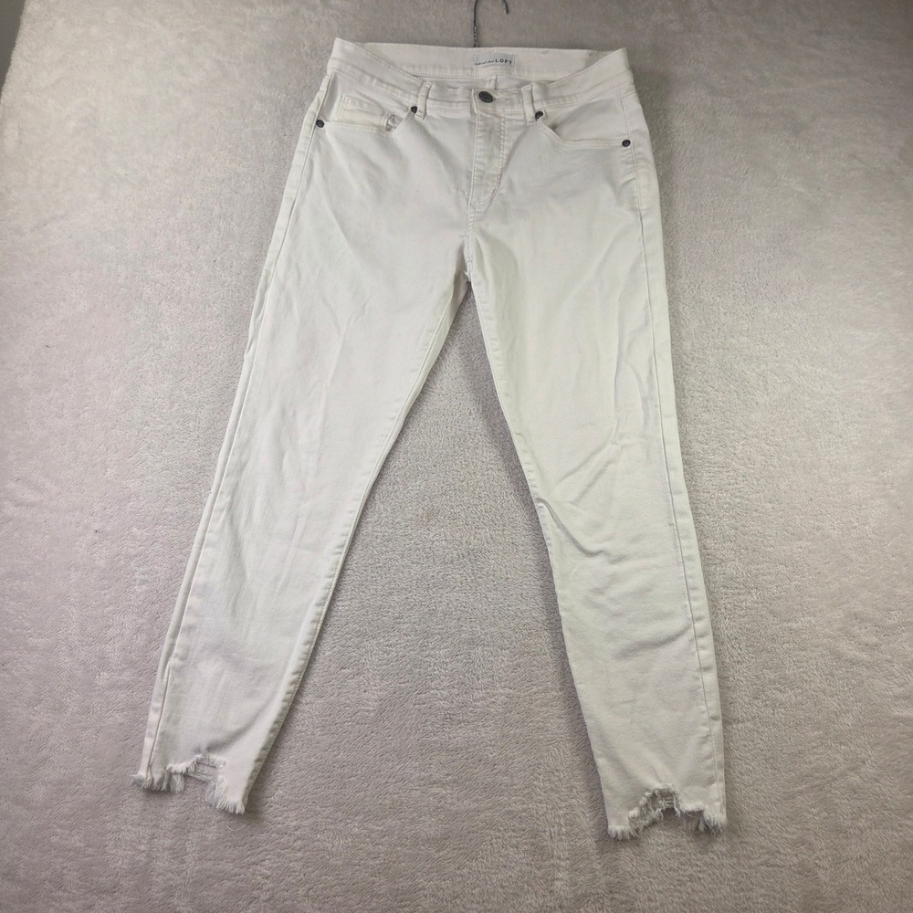 Loft White Skinny Denim Jeans Raw Chewed Hem Women Size 28/6 Regular